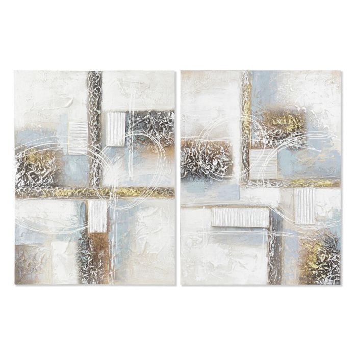 DKD Home Decor Cuadro Decorativo Loft Abstracto Azul Gris Blanco Lienzo y MDF 80x60 cm, Profundidad 3 cm (Pack de 2 Unidades)