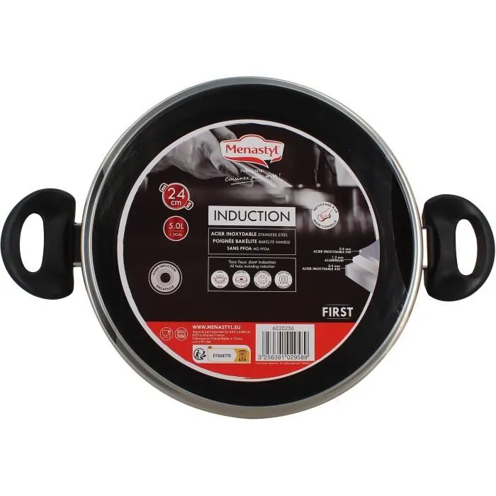 Menastyl 6020256 Horno Holandés Acero Inoxidable 24 cm Apto para Todo Tipo de Fuegos, Incluida Inducción 1