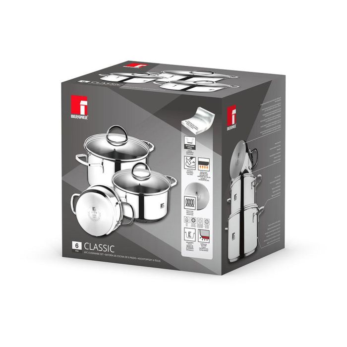 Bergner Batería de Cocina 6 Piezas Acero Inoxidable para Inducción Mate con Brillo Ø16/18/20 cm 4 Bergner Batería de Cocina 6 Piezas Acero Inoxidable para Inducción Mate con Brillo Ø16/18/20 cm 4