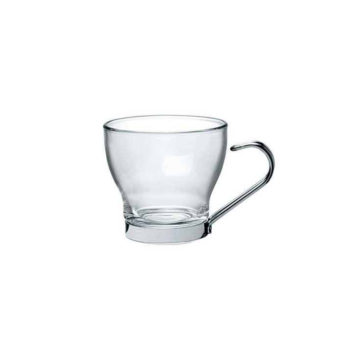 Bormioli Rocco Taza Café Oslo Cristal Templado 109 ml (6 Unidades) Asa Acero Inoxidable Apta Lavavajillas