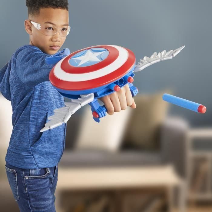 NERF F9302 Escudo Lanzadardos Capitán América con 3 Dardos y Alas Desplegables - Juguete Oficial Avengers +5 Años 5
