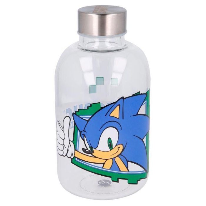 STOR Botella de cristal Sonic The Hedgehog 620ml con tapón hermético, libre de BPA