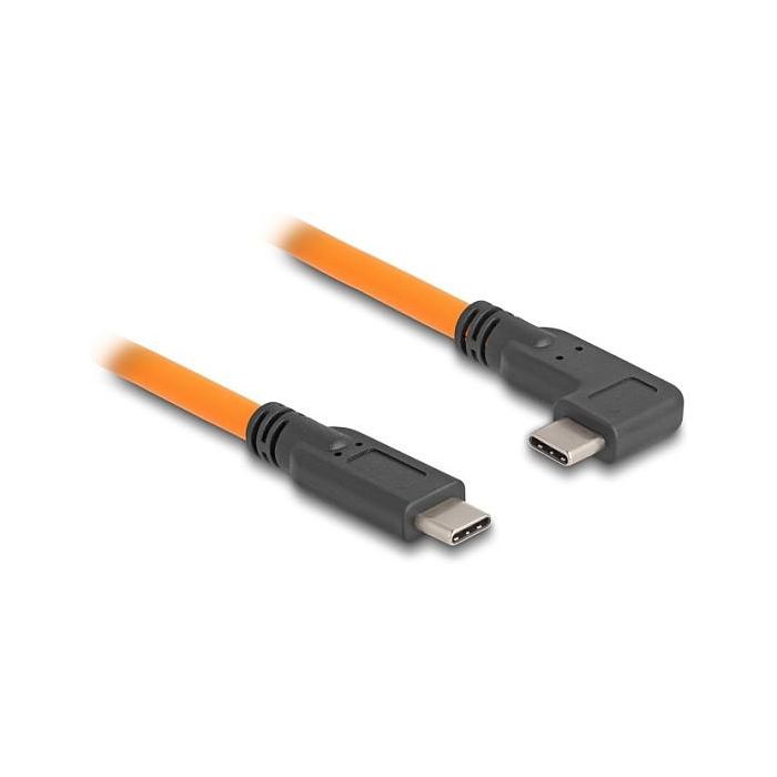 DeLOCK Cable USB-C a USB-C 90° Angulado, 5 Gbps, USB 3.2, para Tethered Shooting, 1m, Color Naranja, 100W Power Delivery 1