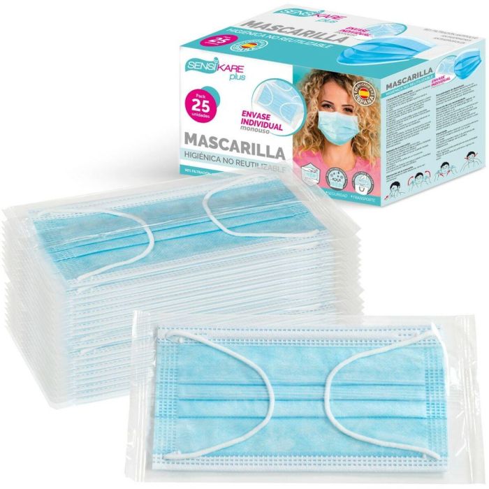 Caja de mascarillas higiénicas SensiKare 25 Piezas (12 Unidades) 5 Caja de mascarillas higiénicas SensiKare 25 Piezas (12 Unidades) 5
