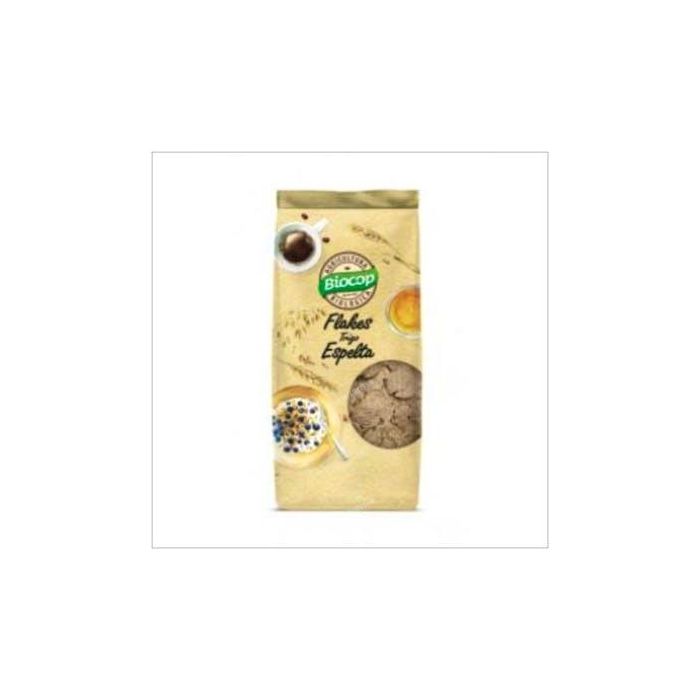 BIOCOP Flakes de Trigo Espelta Bio 200g. Cereales crujientes con azúcar integral de caña, ricos en fibra y proteínas.