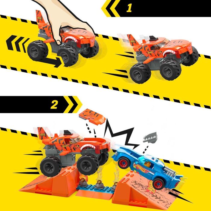 Mega Bloks Monster Trucks Pista Tiger Shark HKF88 Set de Construcción con Coches y Accesorios +5 Años 3