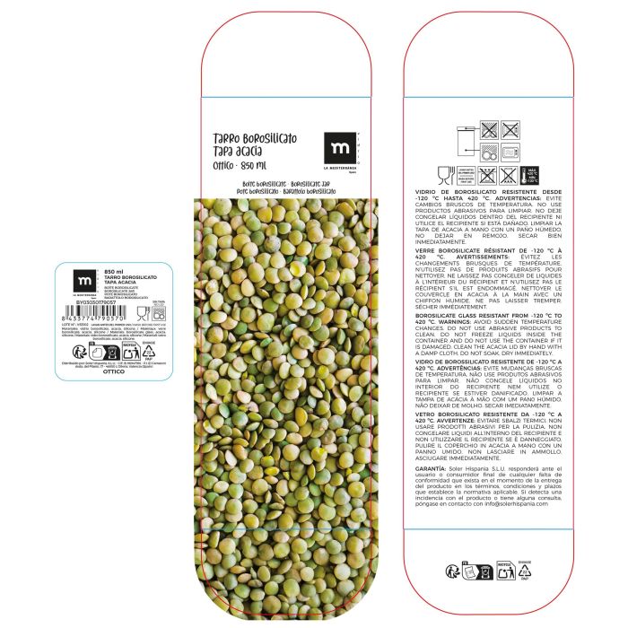 Inde Tarro Boro.Ottico T/Acacia Cuadrada 850 ml - Frasco de cristal La Mediterran, 8.2 x 8.2 x 20.7 cm (12 Unidades)