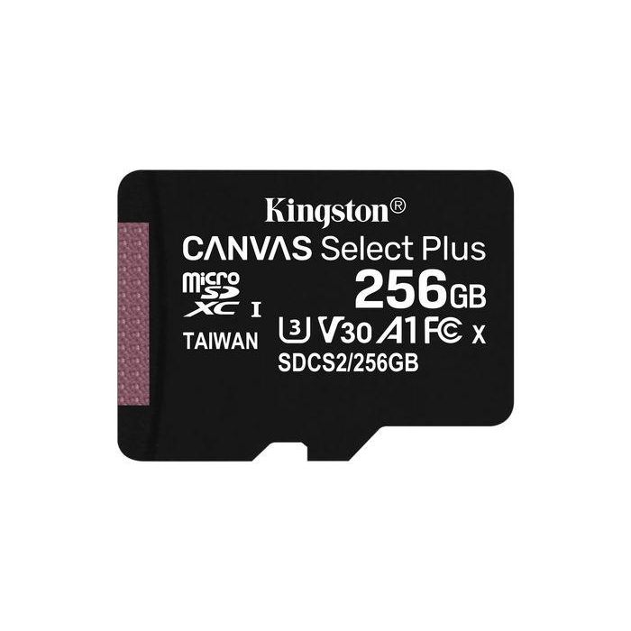 Kingston Tarjeta de Memoria Micro SDHC Canvas Select 256GB, Clase 10, Lectura 100MB/s, Escritura 85MB/s, Incluye Adaptador 2 Kingston Tarjeta de Memoria Micro SDHC Canvas Select 256GB, Clase 10, Lectura 100MB/s, Escritura 85MB/s, Incluye Adaptador 2