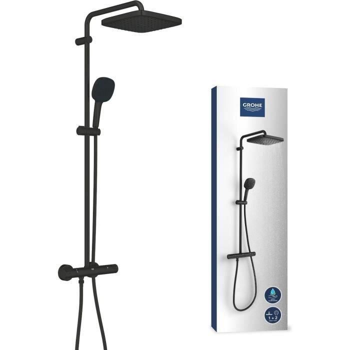 Columna de ducha con mezclador termostático - Ahorro de agua - GROHE Vitalio Comfort 250 - Negro mate - 266962431 Columna de ducha con mezclador termostático - Ahorro de agua - GROHE Vitalio Comfort 250 - Negro mate - 266962431