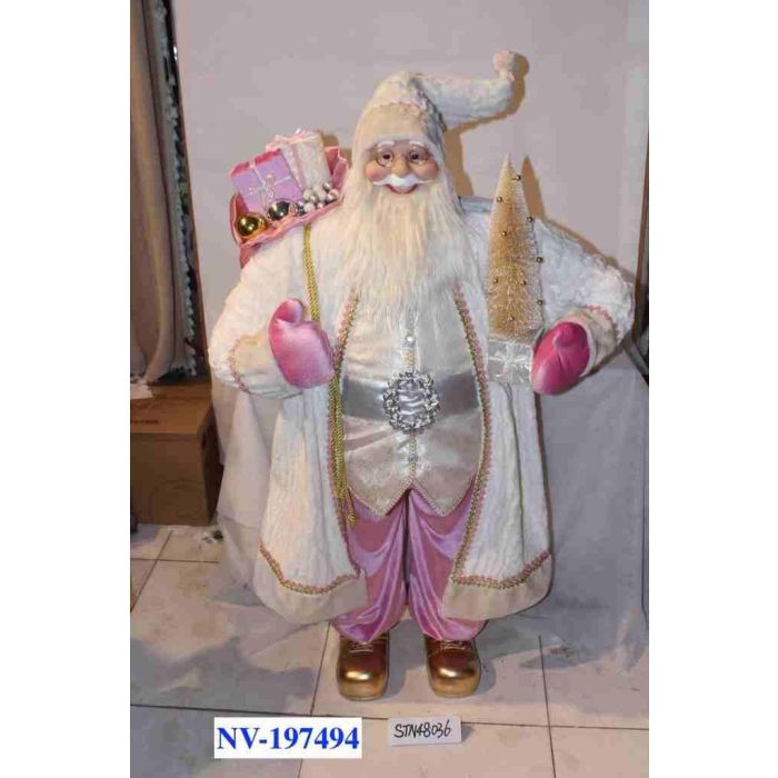 DKD Home Decor Figura Decorativa de Navidad Fantasia, Colores Rosa y Gris Claro, de Poliéster, PVC y Madera - 50 x 124 x 60 cm