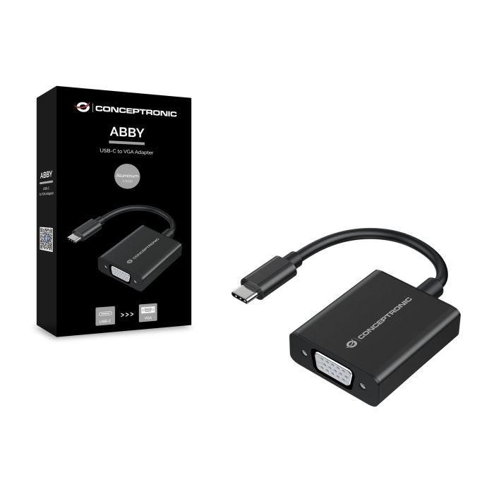 Conceptronic Adaptador USB Tipo C a VGA Macho, Soporta 1080p 60Hz, Carcasa Aluminio, Negro 1