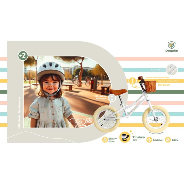 DEQUBE Bicicleta de Equilibrio Sin Pedales Ultraligera 3kg Ruedas Antipinchazos Ajustable Niños +2 Años Clásica Vintage con Cesta 2 DEQUBE Bicicleta de Equilibrio Sin Pedales Ultraligera 3kg Ruedas Antipinchazos Ajustable Niños +2 Años Clásica Vintage con Cesta 2