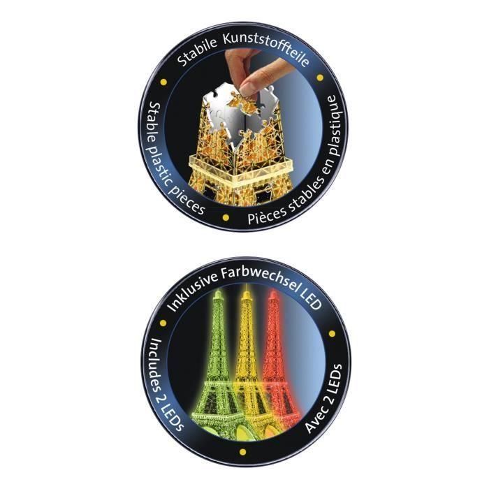 Ravensburger 3D Puzzle Torre Eiffel Night Edition 216 piezas, construcción sin pegamento, para niños y niñas de +10 años 3
