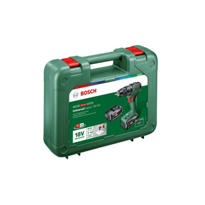 Bosch AUC4053423231717 Taladro Atornillador UniversalImpact 18V-60 con 2 Baterías 2.0Ah y Cargador AL 18V-20 4 Bosch AUC4053423231717 Taladro Atornillador UniversalImpact 18V-60 con 2 Baterías 2.0Ah y Cargador AL 18V-20 4