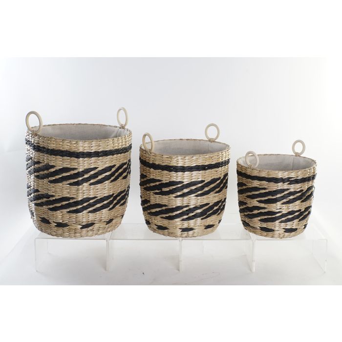 Cesta Colonial DKD Home Decor Natural Negro 38 x 36 x 38 cm Set de 3 Cesta Colonial DKD Home Decor Natural Negro 38 x 36 x 38 cm Set de 3