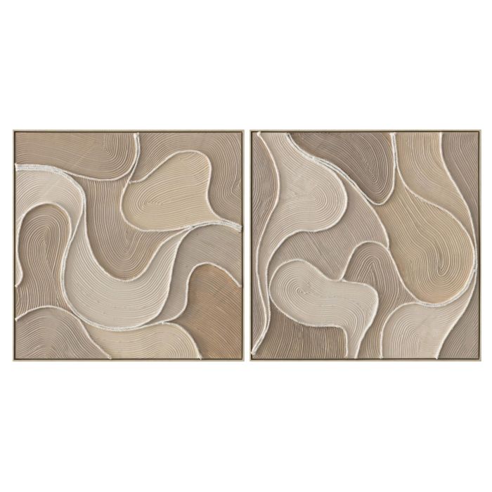 DKD Home Decor Cuadro Scandi Abstracto Beige Lienzo/Ps 102x102x4.5 cm (2 uds) Decoración Pared Hogar