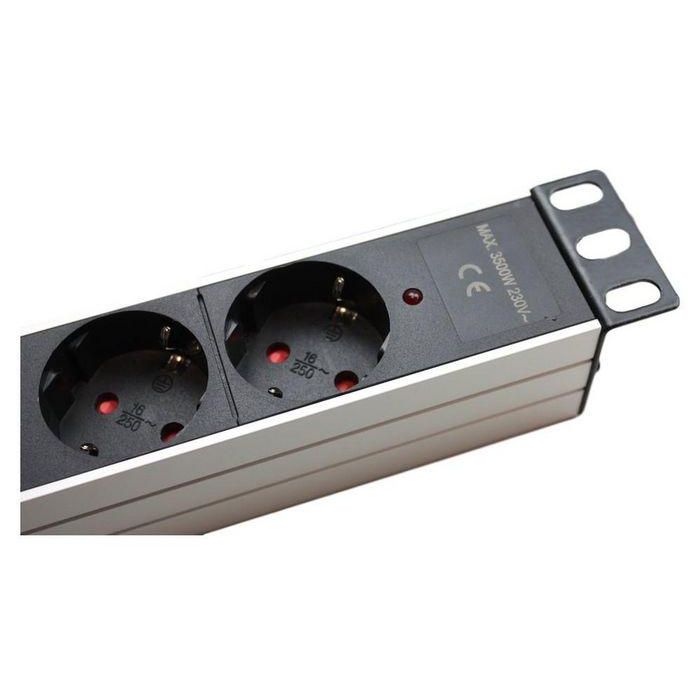 MicroConnect Regleta Rack 19'' Schuko sin Interruptor, 16A, 1U, 3500W, Aluminio, Cable 2m 2