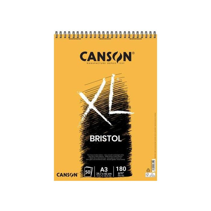 Bloc De Dibujo Canson Xl Bristol Con Espiral Liso A3 180G 50H 5 unidades