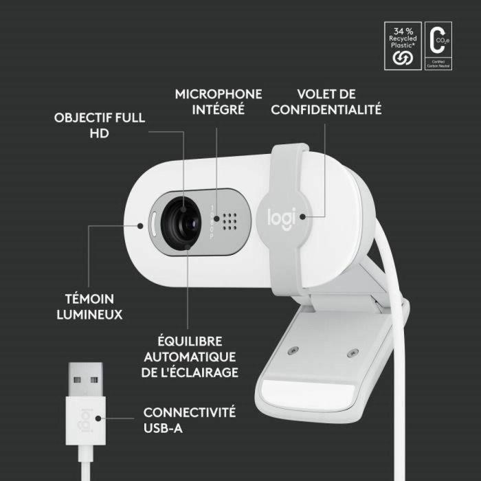 Logitech 960-001617 Webcam Brio 100 Full HD 1080p con Micrófono Integrado, Blanquecino 1