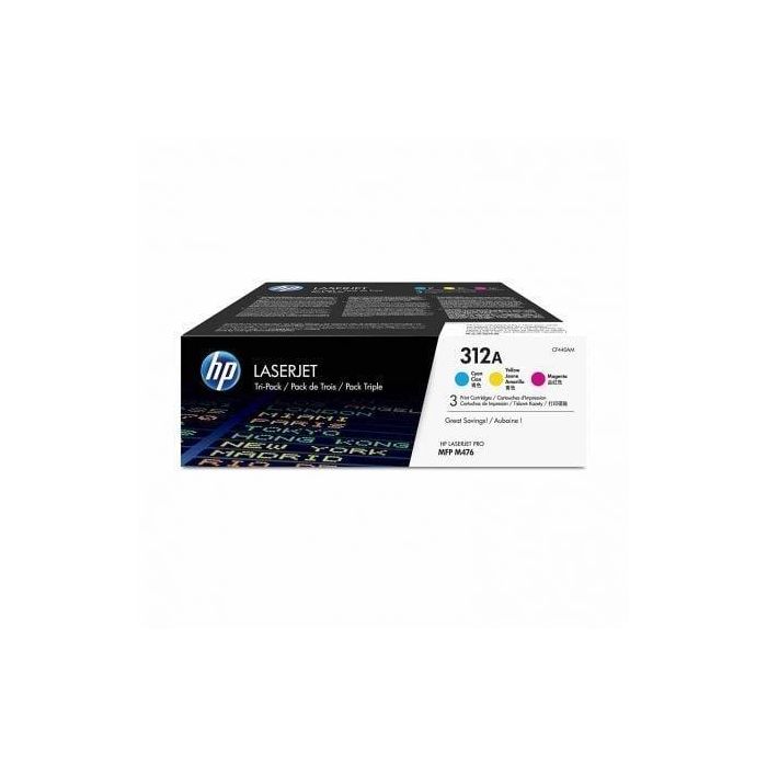HP CF440AM 312A Tri-Pack Tóner Original Cian, Magenta, Amarillo (3 piezas) para LaserJet Pro M476 - Rendimiento estándar
