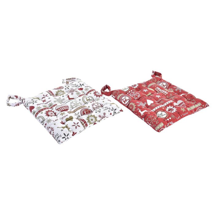 DKD Home Decor Cojin Silla Navidad Tradicional Poliéster Rojo Blanco 40x40x4 cm con Sujeción Velcro, Pack de 4 Unidades 3