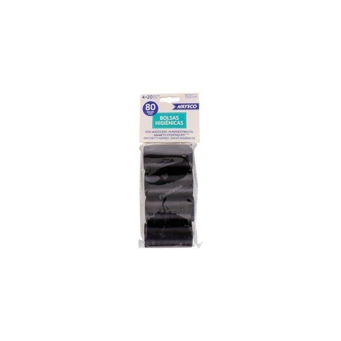Nayeco Bolsas Higiénicas Negras - Pack de 4 Rollos (20 bolsas/rollo, 32x22cm)