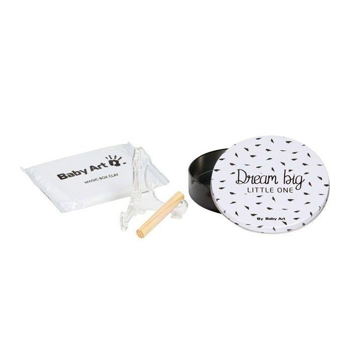 Baby Art Magic Box Round - Caja de Metal con Kit de Manos y Huellas de bebé, Regalo de Nacimiento o Bautismo, Blanco y Negro 1 Baby Art Magic Box Round - Caja de Metal con Kit de Manos y Huellas de bebé, Regalo de Nacimiento o Bautismo, Blanco y Negro 1