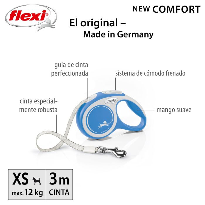 Flexi New Comfort Correa Retráctil de Cinta para Perros Pequeños XS 3M Azul, Paseo Seguro y Control Total 2 Flexi New Comfort Correa Retráctil de Cinta para Perros Pequeños XS 3M Azul, Paseo Seguro y Control Total 2