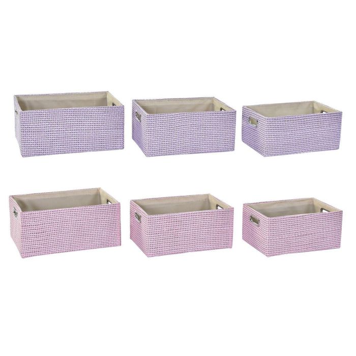 Cesta DKD Home Decor Lila Rosa 27.5 x 18 x 40.5 cm Set de 3 (2 Unidades)