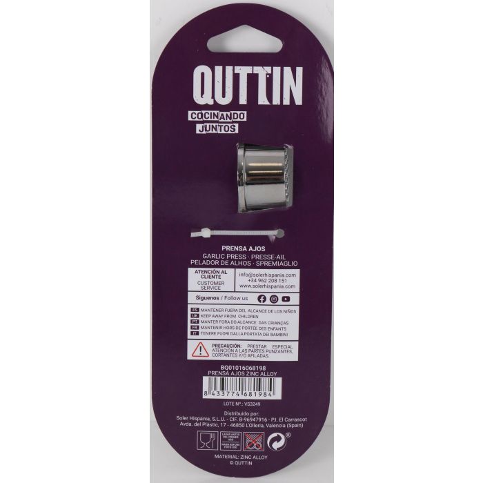 Quttin Prensa de Ajos en Aleación de Zinc, 22.3 cm x 8.4 cm x 3.4 cm (12 Unidades) 7