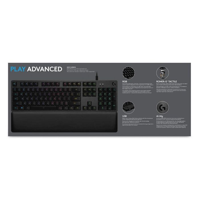 Logitech G G513 Teclado Gaming Mecánico RGB LIGHTSYNC con Interruptores GX Brown, Reposamanos de Espuma Viscoelástica, Carbono 14 Logitech G G513 Teclado Gaming Mecánico RGB LIGHTSYNC con Interruptores GX Brown, Reposamanos de Espuma Viscoelástica, Carbono 14