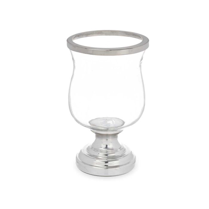 Portavela Copa Abombada Plateada Giftdecor 15.5x25.5x15.5 cm - Cristal y Acero (6 Unidades) 1