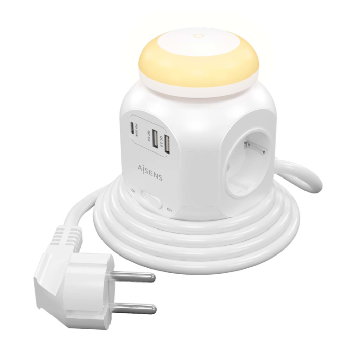 Aisens Regleta De Enchufes Sobremesa Multifuncion Con 4 Tomas + 1Xusb-C 20 W Pd3.0, 2Xusb-A 18 W Qc3.0, Luz Nocturna, 1.8M, Blanco Aisens Regleta De Enchufes Sobremesa Multifuncion Con 4 Tomas + 1Xusb-C 20 W Pd3.0, 2Xusb-A 18 W Qc3.0, Luz Nocturna, 1.8M, Blanco