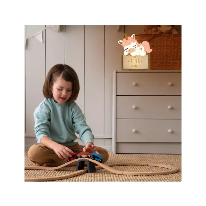Wondee Lampara infantil personalizable Little Sleeping Unicorn, Luz quitamiedos, Madera sostenible, Regalo original 2
