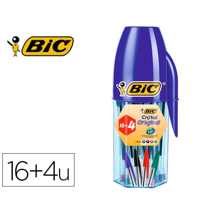 Boligrafo Bic Cristal Mega Tubo 16+4 Unidades Colores Surtidos 8 Azules - 5 Negros - 4 Rojos- 3 Verdes