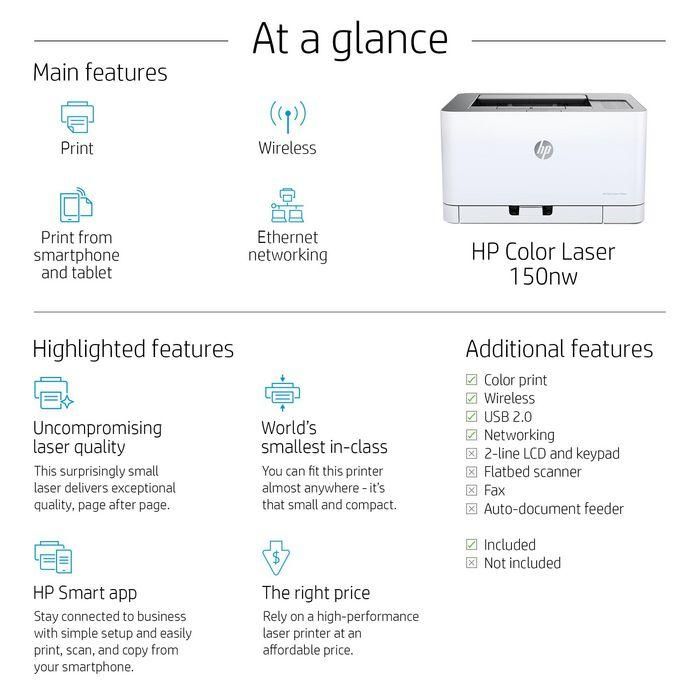 HP Color Laser 150nw 600 x 600 DPI A4 Wifi 24 HP Color Laser 150nw 600 x 600 DPI A4 Wifi 24