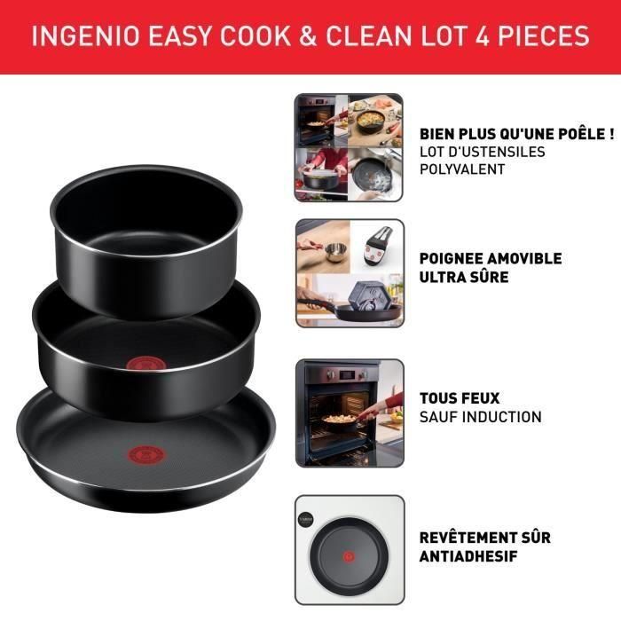 Tefal L1539302 Ingenio Easy Cook & Clean Set 4 piezas - Recepción anti -adhesiva - Todas las luces excepto inducción - Hecho en Francia 1