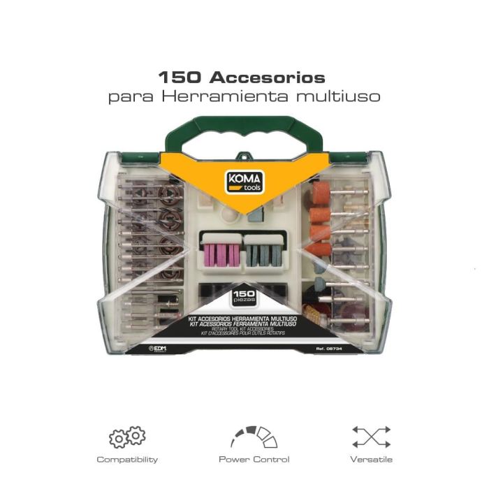 Koma Tools Set de 150 accesorios para mini herramienta multiusos rotativa 08709 0 Koma Tools Set de 150 accesorios para mini herramienta multiusos rotativa 08709 0