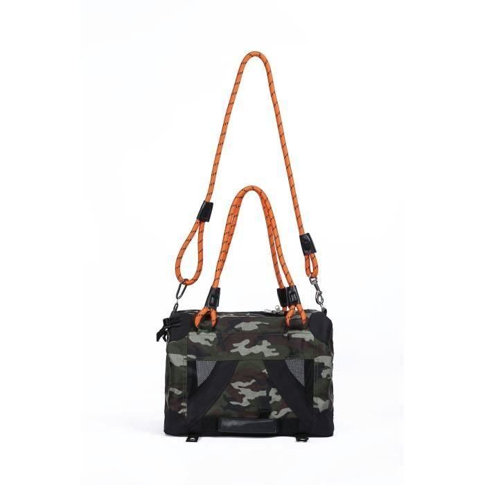 Bolsa de transporte - M PETS - REMIX 2 en 1 Camuflaje y Naranja - 41 x 28 x 28 cm - Plegable - Ligera - Arnés con cinturón 2