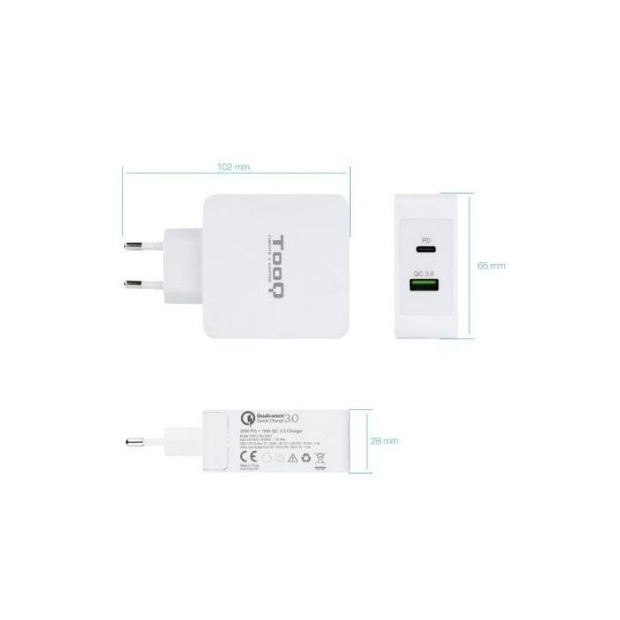 TooQ TQWC-2SC03WT Cargador de Pared 48W con Doble Puerto USB-C Power Delivery y USB-A Quick Charge 3.0 Blanco 2 TooQ TQWC-2SC03WT Cargador de Pared 48W con Doble Puerto USB-C Power Delivery y USB-A Quick Charge 3.0 Blanco 2