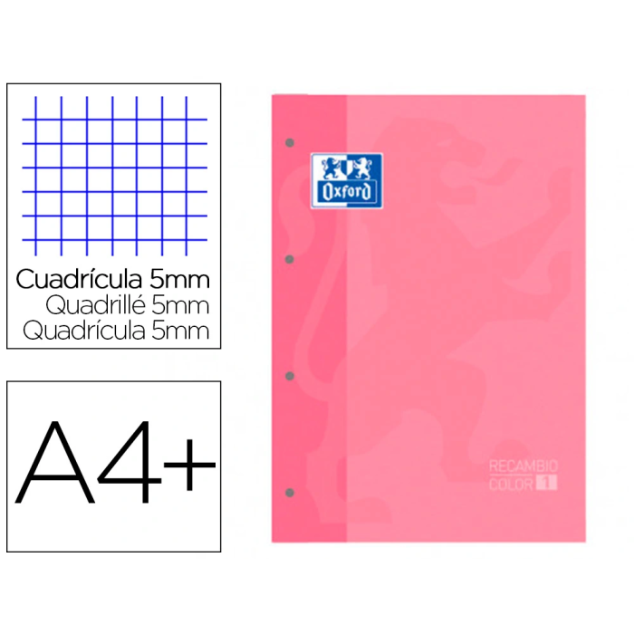 Oxford Recambio Color 1 Din A4+ 80 Hojas 90 Gr Cuadro 5 mm 4 Taladros Rosa Chicle 0 Oxford Recambio Color 1 Din A4+ 80 Hojas 90 Gr Cuadro 5 mm 4 Taladros Rosa Chicle 0