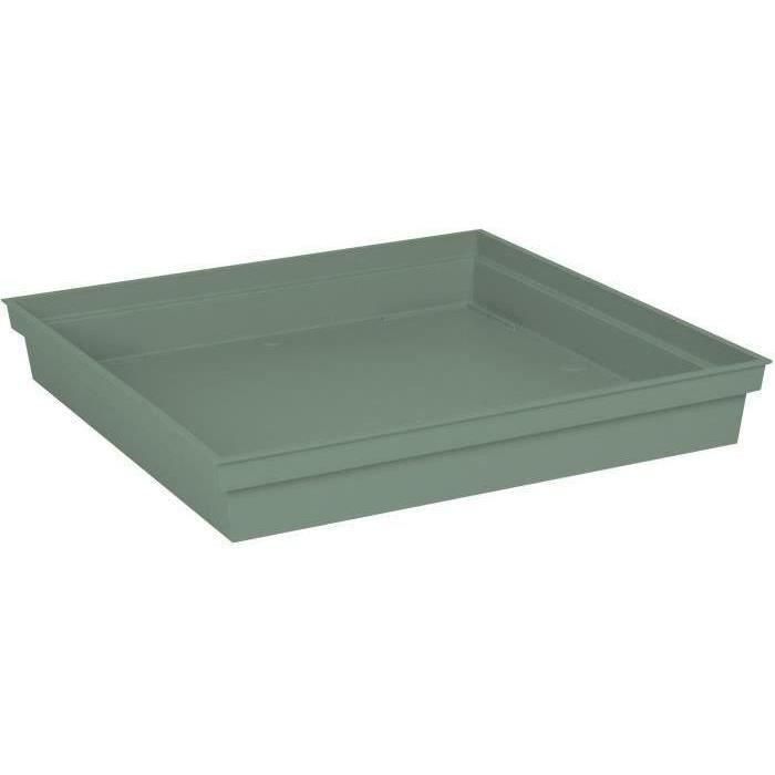 EDA PLASTIQUE Platillo Cuadrado Toscana 40 cm Verde Laurel - Recoge Exceso de Agua - Compatible Macetas Cuadradas 50 cm - Fabricado en Francia