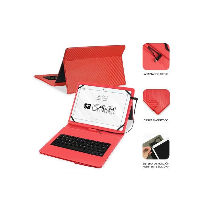 SUBBLIM Funda con Teclado Micro USB - USB C KEYTAB PRO USB 10,1" Red 1