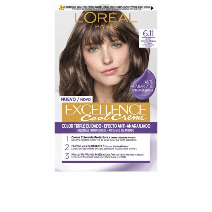 L'Oréal Paris #6.11 EXCELLENCE COOL Tinte Rubio Oscuro Ceniza Crema Coloración Permanente 100% Cobertura Canas Anti-Anaranjados 192 ml L'Oréal Paris #6.11 EXCELLENCE COOL Tinte Rubio Oscuro Ceniza Crema Coloración Permanente 100% Cobertura Canas Anti-Anaranjados 192 ml