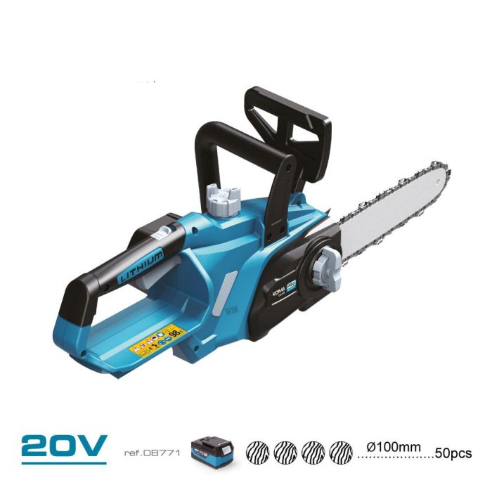 Koma Tools Pro Series 20v-ms Motosierra 20V Sin Batería ni Cargador, Espada 25cm, Tensado sin Herramientas, Freno 1