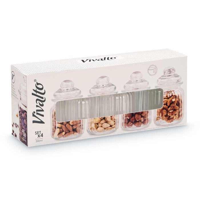 Set 4 Tarro Tapa Vidrio Rayado 300Ml Vivalto 38x13x8cm (12 Unidades) 2