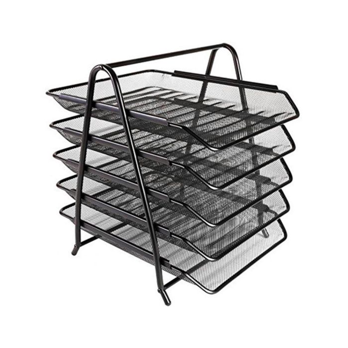 Bandeja Sobremesa Metalica Q-Connect Kf18474 Rejilla Negro 5 Bandejas Movibles 350x275x375 mm 3