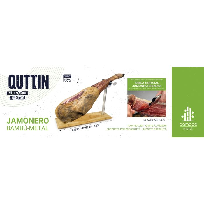 Quttin Jamonero de Bambú y Metal - 16,5 cm Ancho x 49 cm Largo x 2,3 cm Alto (4 Unidades) 6 Quttin Jamonero de Bambú y Metal - 16,5 cm Ancho x 49 cm Largo x 2,3 cm Alto (4 Unidades) 6