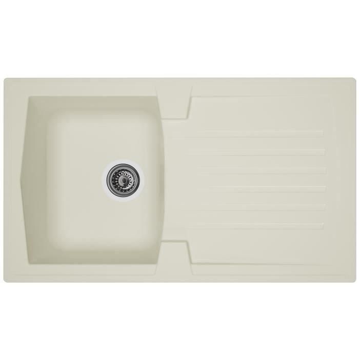 STRADOUR Fregadero de cocina empotrado 1 bandeja + 1 escurridor Arena - Resina - 86 x 50 cm - Blanco