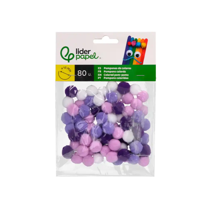 Liderpapel Pompones 1,5 cm Tonalidades Violeta Bolsa 80 Unidades Manualidades y Decoración 1